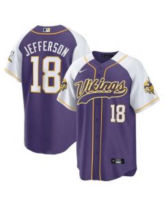 Men's Minnesota Vikings #18 Justin Jefferson Purple/White Cool Base Stitched Baseball Jersey