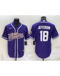 Men's Minnesota Vikings #18 Justin Jefferson Purple With Patch Cool Base Stitched Baseball Jersey