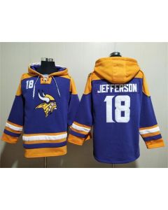 Men's Minnesota Vikings #18 Justin Jefferson Purple/Yellow Ageless Must-Have Lace-Up Pullover Hoodie