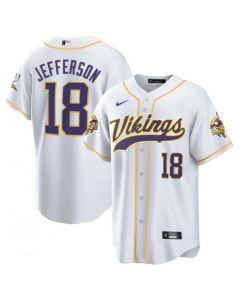 Men's Minnesota Vikings #18 Justin Jefferson White Cool Base Stitched Baseball Jersey (White)