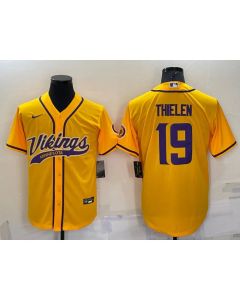 Men's Minnesota Vikings #19 Adam Thielen Gold With Patch Cool Base Stitched Baseball Jersey