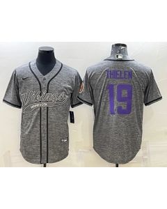 Men's Minnesota Vikings #19 Adam Thielen Grey With Patch Cool Base Stitched Baseball Jersey