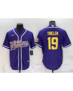 Men's Minnesota Vikings #19 Adam Thielen Purple Gold With Patch Cool Base Stitched Baseball Jersey