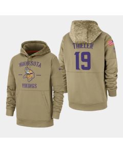 Men's Minnesota Vikings #19 Adam Thielen Tan 2019 Salute to Service Sideline Therma Pullover Hoodie
