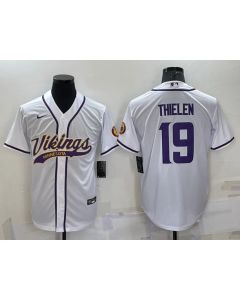 Men's Minnesota Vikings #19 Adam Thielen White With Patch Cool Base Stitched Baseball Jersey