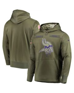 Men's Minnesota Vikings 2018 Olive Salute to Service Sideline Therma Performance Pullover Stitched NFL Hoodie