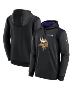 Men's Minnesota Vikings 2021 Black Sideline Logo Performance Pullover Hoodie