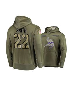 Men's Minnesota Vikings #22 Harrison Smith 2019 Olive Salute To Service Sideline Therma Performance Pullover Hoodie