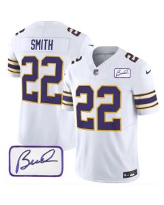 Men's Minnesota Vikings #22 Harrison Smith White 2023 F.U.S.E. Bud Grant patch Vapor Limited Stitched Jersey