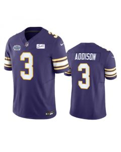 Men's Minnesota Vikings #3 Jordan Addison Purple 2023 F.U.S.E. With Prem1ere Patch And Bud Grant patch Vapor Untouchable Limited Stitched Football Jersey