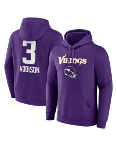 Men's Minnesota Vikings #3 Jordan Addison Purple Team Wordmark Player Name & Number Pullover Hoodie