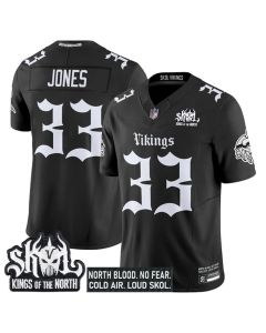 Men's Minnesota Vikings #33 Aaron Jones Black 2025 F.U.S.E. Kings of the North Patch "Gothic Norseblood Edition" Vapor Untouchable Limited Stitched Football Jersey (Black)