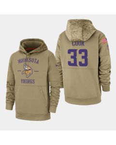 Men's Minnesota Vikings #33 Dalvin Cook Tan 2019 Salute to Service Sideline Therma Pullover Hoodie