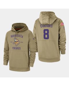 Men's Minnesota Vikings #8 Kirk Cousins Tan 2019 Salute to Service Sideline Therma Pullover Hoodie