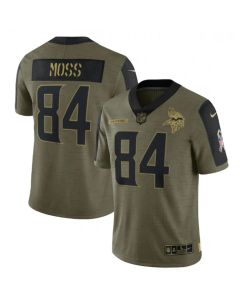 Men's Minnesota Vikings #84 Randy Moss 2021 Olive Salute To Service Limited Stitched Jersey