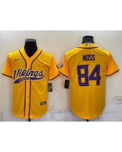 Men's Minnesota Vikings #84 Randy Moss Gold With Patch Cool Base Stitched Baseball Jersey