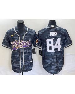 Men's Minnesota Vikings #84 Randy Moss Grey Camo Cool Base Stitched Baseball Jersey