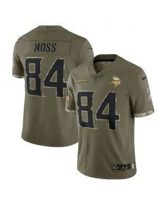 Men's Minnesota Vikings #84 Randy Moss Olive 2022 Salute To Service Limited Stitched Jersey