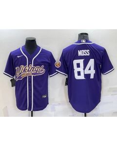 Men's Minnesota Vikings #84 Randy Moss Purple With Patch Cool Base Stitched Baseball Jersey