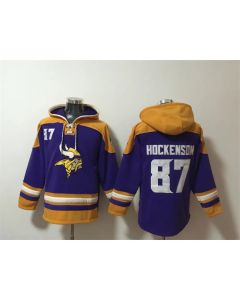 Men's Minnesota Vikings #87 T.J. Hockenson Purple/Yellow Ageless Must-Have Lace-Up Pullover Hoodie