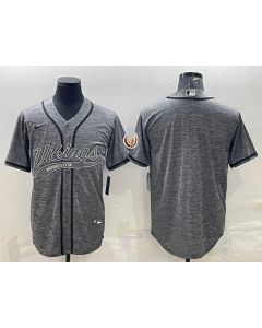 Men's Minnesota Vikings Blank Grey With Patch Cool Base Stitched Baseball Jersey