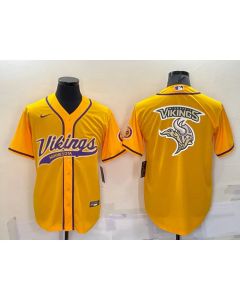 Men's Minnesota Vikings Gold Team Big Logo With Patch Cool Base Stitched Baseball Jersey