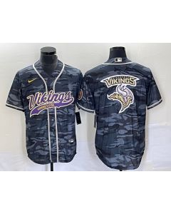 Men's Minnesota Vikings Grey Camo Team Big Logo Cool Base Stitched Baseball Jersey