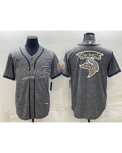 Men's Minnesota Vikings Grey Team Big Logo With Patch Cool Base Stitched Baseball Jersey