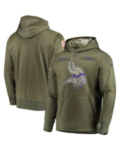 Men's Minnesota Vikings Olive Salute to Service Sideline Therma Performance Pullover Stitched NFL Hoodie (Olive)