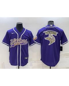 Men's Minnesota Vikings Purple Team Big Logo With Patch Cool Base Stitched Baseball Jersey