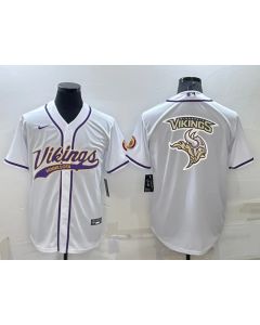 Men's Minnesota Vikings White Team Big Logo With Patch Cool Base Stitched Baseball Jersey