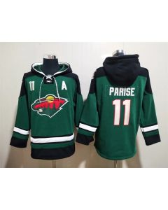 Men's Minnesota Wild #11 Zach Parise Green Ageless Must-Have Lace-Up Pullover Hoodie