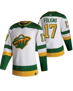 Men's Minnesota Wild #17 Marcus Foligno 2021 White Reverse Retro Stitched Jersey