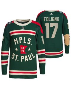 Men's Minnesota Wild #17 Marcus Foligno 2022 Green Winter Classic Stitched Jersey