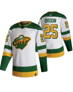 Men's Minnesota Wild #25 Jonas Brodin 2021 White Reverse Retro Stitched Jersey