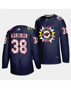 Men's Minnesota Wild #38 Ryan Hartman 2021/22 Navy Native American Heritage Day Stitched Jersey