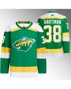 Men's Minnesota Wild #38 Ryan Hartman Green 2022-23 Reverse Retro Stitched Jersey