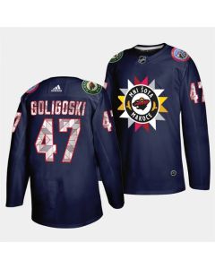 Men's Minnesota Wild #47 Alex Goligoski 2021/22 Navy Native American Heritage Day Stitched Jersey