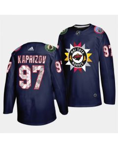 Men's Minnesota Wild #97 Kirill Kaprizov 2021/22 Navy Native American Heritage Day Stitched Jersey