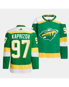 Men's Minnesota Wild #97 Kirill Kaprizov Green 2022-23 Reverse Retro Stitched Jersey