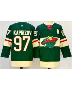 Men's Minnesota Wild #97 Kirill Kaprizov Green 2024-25 With Patch Home Stitched Hockey Premium Jersey