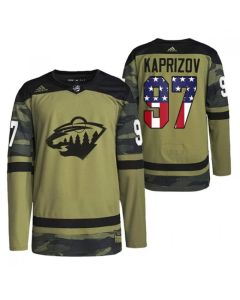 Men's Minnesota Wild #97 Kirill Kaprizov Military Appreciation Night Camo Stitched Jersey