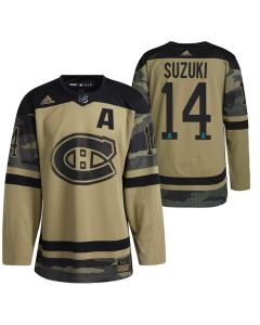Men's Montreal Canadiens #14 Nick Suzuki Olive Salute To Service Stitched Jersey