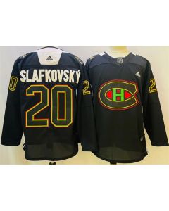 Men's Montreal Canadiens #20 Juraj Slafkovsky 2022 Black Warm Up History Night Stitched Jersey