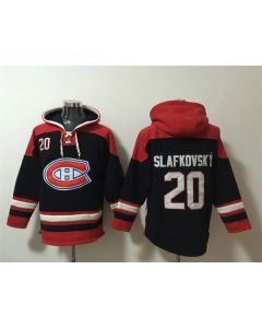 Men's Montreal Canadiens #20 Juraj Slafkovsky Navy/Red Lace-Up Pullover Hoodie