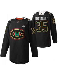 Men's Montreal Canadiens #35 Sam Montembeault 2022 Black Warm Up History Night Stitched Jersey