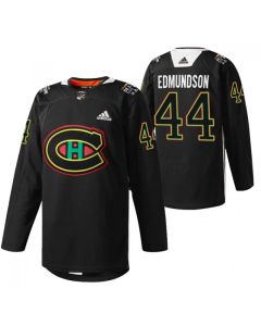 Men's Montreal Canadiens #44 Joel Edmundson 2022 Black Warm Up History Night Stitched Jersey
