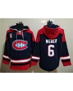 Men's Montreal Canadiens #6 Shea Weber Navy/Red Lace-Up Pullover Hoodie