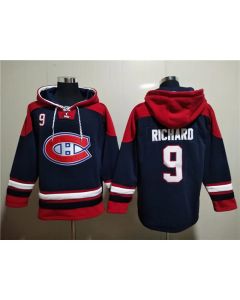 Men's Montreal Canadiens #9 Maurice Richard Navy/Red Lace-Up Pullover Hoodie