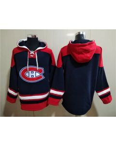 Men's Montreal Canadiens Blank Navy/Red Lace-Up Pullover Hoodie
